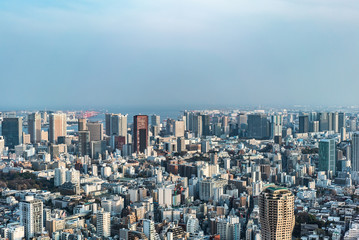 Fototapeta premium Asia Business concept for real estate and corporate construction - panoramic modern city skyline bird eye aerial view of tokyo tower and vivid blue sky in Roppongi Hill, Tokyo, Japan