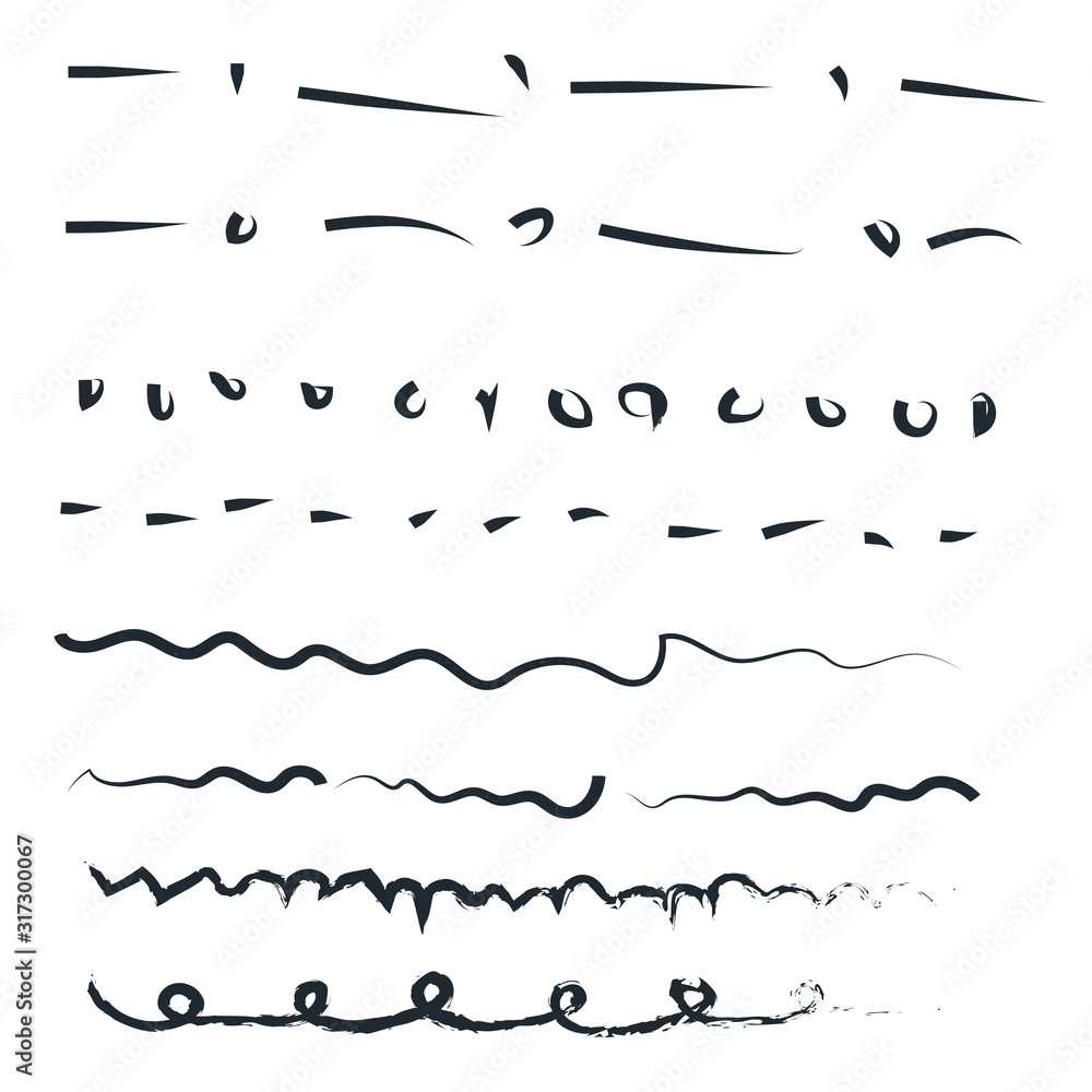 Aufkleber Handmade of underline strokes in marker brush doodle style template color editable. Various Shapes vector sign isolated on white background illustration for graphic and web design.
