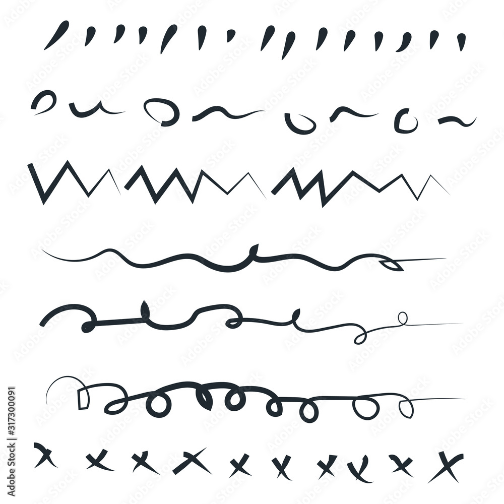 Poster Handmade of underline strokes in marker brush doodle style template color editable. Various Shapes vector sign isolated on white background illustration for graphic and web design.
