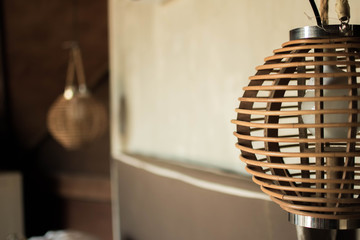 wooden lamp in a room
