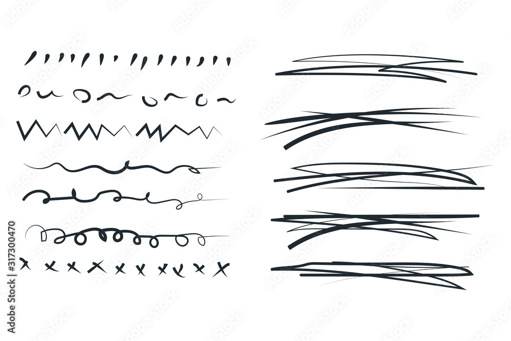 Poster Handmade of underline strokes in marker brush doodle style template color editable. Various Shapes vector sign isolated on white background illustration for graphic and web design.
