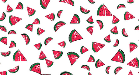 Doodle Watermelon background pattern. Hand drawn vector illustration.