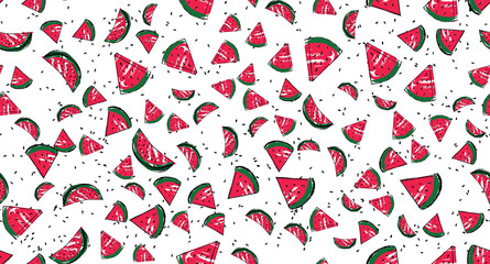 Doodle Watermelon background pattern. Hand drawn vector illustration.