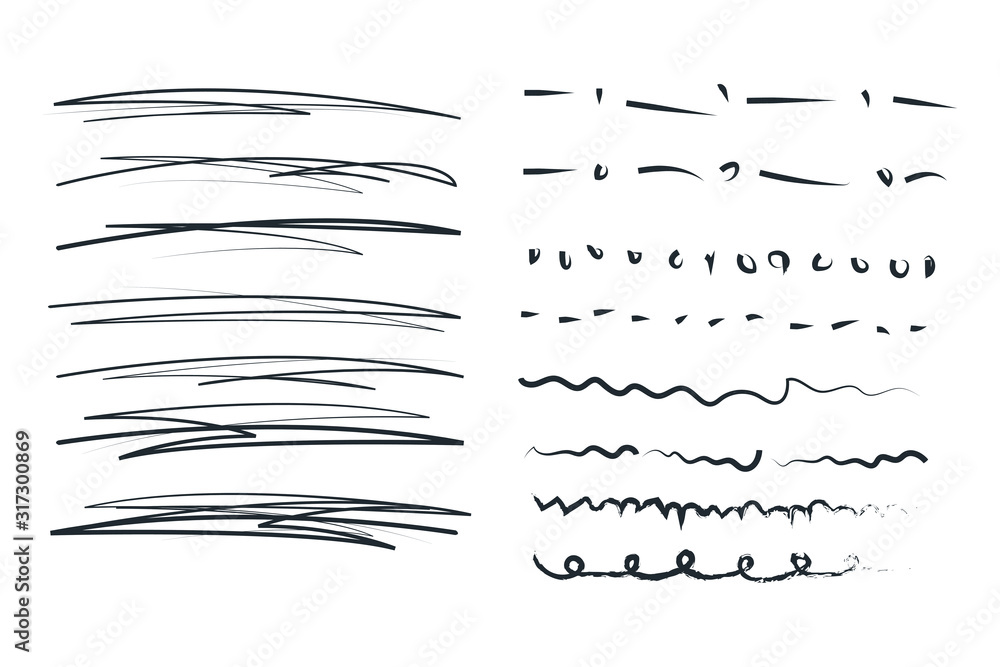 Poster Handmade of underline strokes in marker brush doodle style template color editable. Various Shapes vector sign isolated on white background illustration for graphic and web design.