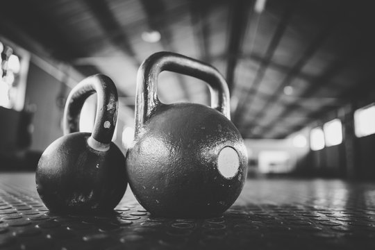 Close Up Image Of Kettle Bell Weights In A Gym