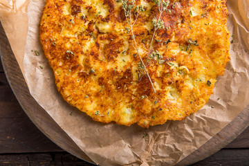 Irish Potato pancakes, latkes or boxty and sauces on wooden background
