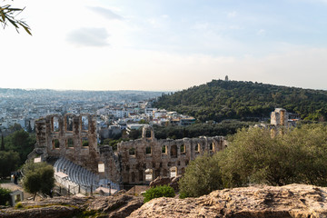 Fototapeta na wymiar Odeon of Herodes Atticus, Acropolis, Athens, Greece. The Odeon of Herodes Atticus is a stone theatre structure located on the southwest slope of the Acropolis of Athens
