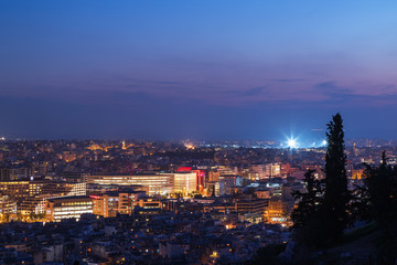 Fototapeta na wymiar Night view of the city from Filopappos Hill in the evening, Athens, Greece