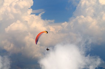 Skydiver flies over the mountains