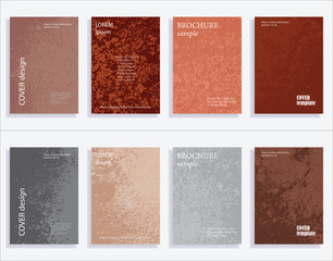 Minimalistic cover design templates. Set of layouts for covers of books, albums, notebooks, reports, magazines. Vintage texture gradient effect, flat modern abstract design. Grunge mock-up texture