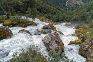 Naklejka na ściany i meble Wasserfall Kleivafossen Briksdalen Norwegen