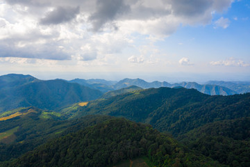 Aerial landscape of mountain and blue sky with cloud at Doi Mae U Kho, Khun Yuam, Mae Hong Son, Thailand