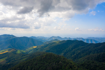 Aerial landscape of mountain and blue sky with cloud at Doi Mae U Kho, Khun Yuam, Mae Hong Son, Thailand