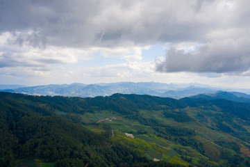 Aerial landscape of mountain and blue sky with cloud at Doi Mae U Kho, Khun Yuam, Mae Hong Son, Thailand