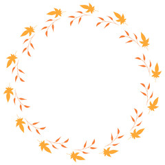 Round frame with horizontal orange branches and leaves on white background. Isolated wreath for your design.