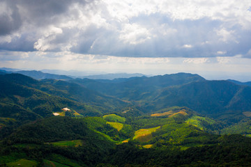 Aerial landscape of mountain and blue sky with cloud at Doi Mae U Kho, Khun Yuam, Mae Hong Son, Thailand