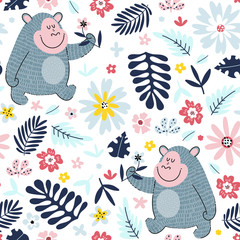 Cute gorillas seamless background for children