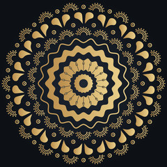 Luxury ornament golden flower mandala on black dark background. Stock vector