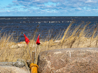 landscape with fisherman's net and floats