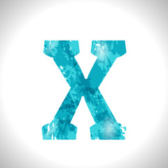 Grunge Symbol X. Font Blue Brush Sketch Style.