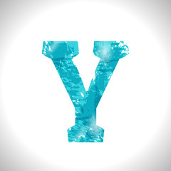 Grunge Symbol Y. Font Blue Brush Sketch Style.