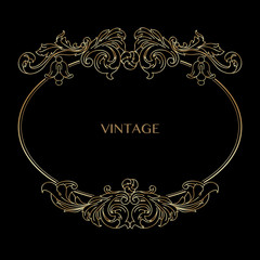 Vintage decorative golden frame with Linear floral antique swirl. Vector.