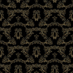 Seamless pattern with vintage golden baroque floral decorative elements. Vector.