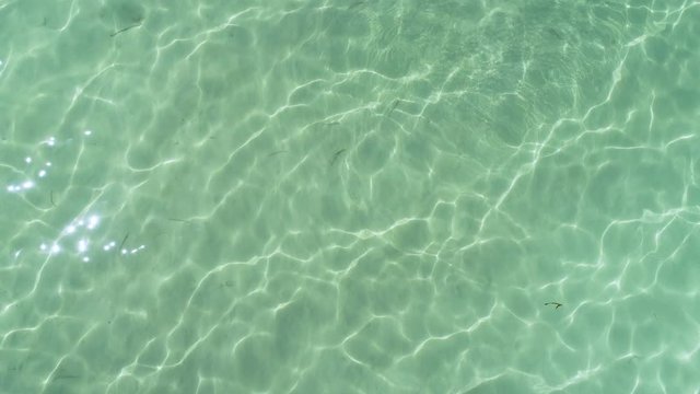 Crystal clear, blue Caribbean sea water. Aerial drone view. Dominican Republic.