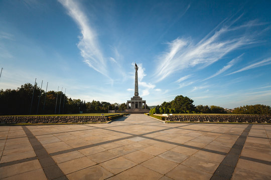 View of Slavin monument against cloudy sky, Bratislava, Slovakia