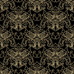 Seamless pattern with vintage golden baroque floral decorative elements. Vector.