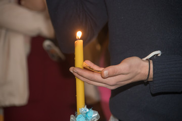 Baptism ceremony of baby boy in local Orthodox church