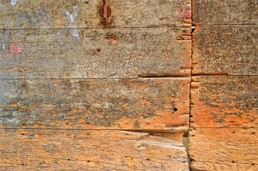 very old wooden surface with cracks and irregularities appeared under the influence of time