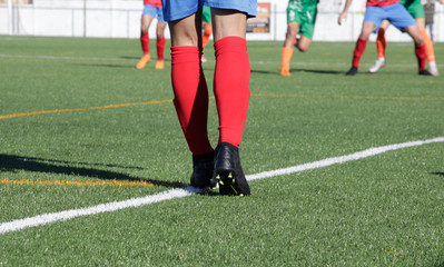 Football match in an artificial grass soccer field