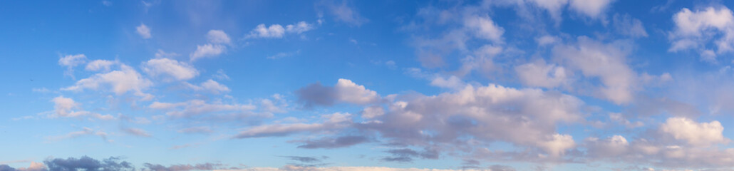 Beautiful Panoramic View of Cloudscape during a colorful winter sunset. Taken on the West Coast of British Columbia, Canada.