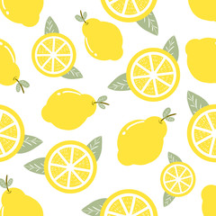 Citrons jaunes frais, tranchés en agrumes et très riche en vitamine C. Modèle sans couture, illustration