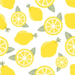 Cercles muraux Citrons Citrons jaunes frais, tranchés en agrumes et très riche en vitamine C. Modèle sans couture, illustration