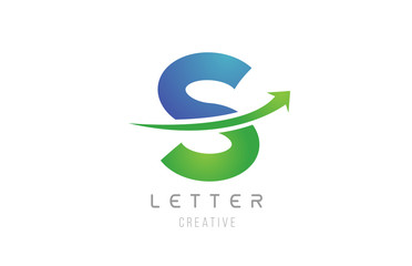 green blue swoosh arrow letter alphabet S for company logo icon design