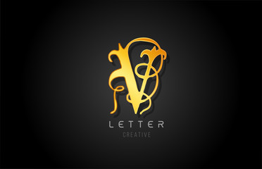V gold golden letter alphabet design for logo company icon
