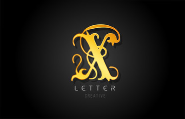 X gold golden letter alphabet design for logo company icon