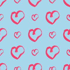 Seamless pattern with hand drawn hearts