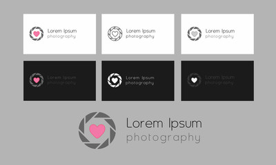 Camera conceptual logo with heart for photographer. Vector illustration