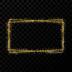 Gold shiny double rectangle frame with light effects