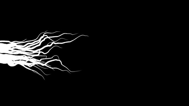 Animation of growing roots on black background. Animation. Slowly growing roots from left to right on black background. Moving lines like growing roots or progressive disease