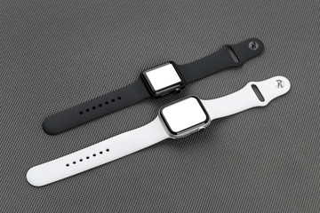 Smart watch with a blank white screen on a gray background. - Powered by Adobe
