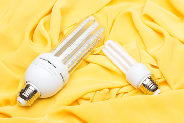 Energy saving light bulb and white light; home and work lighting.