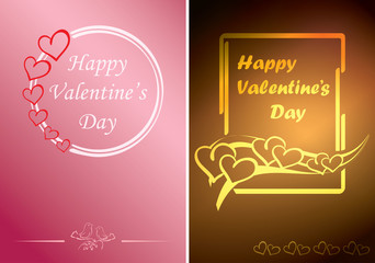 rosy and gold valentine cards with vector hearts and greetings