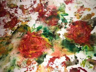 abstract roses painted with multicolor watercolor paint in grunge technique on watercolor paper