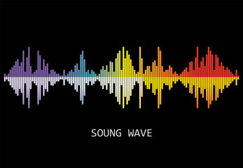 Vector Sound Wave Illustration. Rainbow pulse player logo. Colorful equalizer element on a black background