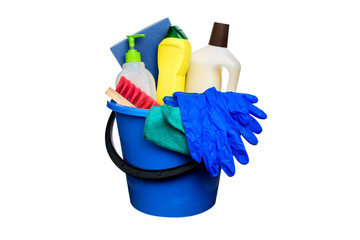 Cleaning Products and Supplies. Isolated white background