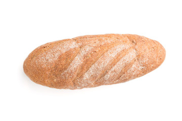 Fresh homemade bread with  flour isolated on white background. top view.